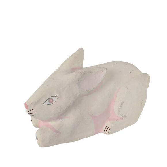 Vintage Handpainted Paper Mache 10" White Bunny Rabbit, Made in the Philippines - Picture 3 of 6